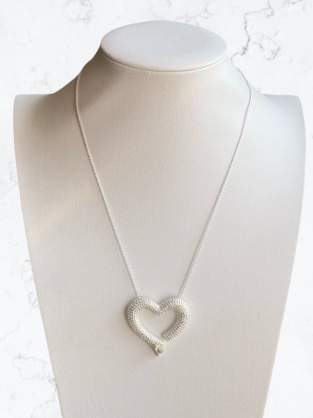 Vaniel Pearls Crystal Ball Textured Heart Snake Pendant Necklace - Silver